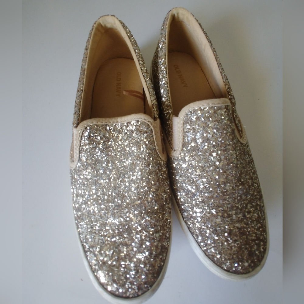 Old Navy Glitter Gold Slip-On Sneakers Size 8